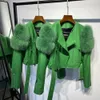 Kadın Deri Sahte Yoloagain Sonbahar Doğal Kürk Kollu Gerçek Kırpılmış Ceket Kadınlar Parlak şerit bayanlar 231010