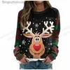 Damen Hoodies Sweatshirts Golden Elk Hoodie Damen Mode O-Ausschnitt Hoodies Weihnachten Sweats Damen Hoodies Sweatshirt Langarm Mantel Chrias Tree ClothesL231011