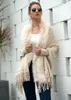 Szaliki Kobiety kaszmirowe poczucie szaleń z długim rękawem luksus Faux Fur Wrap Spring Autumn Knit Cardigan Classic Sweater Płaszcz 231010