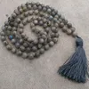 Pendentif Colliers Hommes Guérison Traditionnel Noué À La Main 108 Perles De Prière 8mm Labradorite Pierre Gris Collier Gland Mala