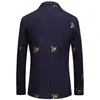 Bee broderi blazer smal fit masculino abiti uomo bröllop prom blazers tweed ull för män stilfull kostym212y