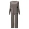 Soild Two Piece Set Women Casual Pullover Top and Wide Leg Pants Sets 2Pcs Outfits Free Ship