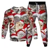 Fatos masculinos Natal Animal Gato Snowflower Cão Urso Boneco de Neve Imprimir Homens Moda Roupas Terno Calças 2 Pcs Set Tracksuit Tamanho S6XL 231011