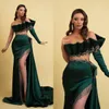 Sexy Jägergrünes One-Shoulder-Abendkleid mit Perlenstickerei, durchsichtiges Meerjungfrau-Kleid, seitlich geteiltes Quasten-Abschlussballkleid, formell nach Maß 322