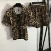 Leopardtryck skjortor shorts casual kostymer sömnkläder för kvinnor snörning skjorta elastisk midja avslappnad korta byxor 2 st -set337n