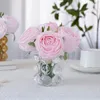 Fleurs décoratives 6 têtes hydratantes Rose Bouquet de fleurs artificielles pour la maison Table à manger fête de mariage couronne de poignée vraie touche faux