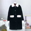 Piel para mujer Faux Lady Wool Causal Abrigos largos Mujer Chica Ovejas Shearling Chaqueta cálida Contraste Color Abrigo JT3179 231010