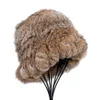 ワイドブリム帽子バケツ帽子女性冬のファッション本物のウサギ毛皮ニットビーニーハットバケツキャップリアル自然帽子温かい柔らかいふわふわフリーサイズ231010