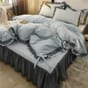 Beddengoedsets Arctic Velvet Pastoraal Kant Effen Kleur Vierdelige Kussensloop Laken Dekbedovertrek 200230cm Set 231011