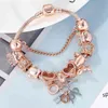 Seialoy pulseira de ouro rosa pulseiras para mulheres princesa elk grânulo feliz charme pulseiras jóias caber menina casal amizade jóias gi326w