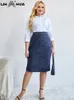 Kjolar lih hua kvinnors plus size denim kjol chic elegant kjol för knubbiga kvinnor höst stickad bomull kjol 231011