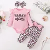 Mamelucos 3 piezas Ropa para bebés Conjuntos para bebés Traje infantil Volantes Mameluco Top Arco Pantalones de leopardo Ropa para niños pequeños nacidos 231010