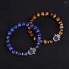 Bracelets de charme Cristal de quartz naturel Lapis Lazuli Tiger Eye Couple Bracelet Blanc Howlite Pierre Volcanique Bracelet de Bouddha