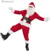 Theme Costume Santa Claus Come 7PCS Christmas Complete Dress-Up Outfit For Adult Cosplay Santa Suit With Hat Beard Golves For MenL23101