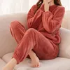 HELIAR Dames Fluwelen Pyjama Set Losse Top En Elastische Taille Broek Thuis Casual Warm Wollen Pak Dames Herfst Winter 231011