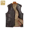 Men's Vests Men V-Neck Real Leather Wool Waistcoat Winter Thicken Single Breasted Sleeveless Jacket 2021 Business Biker Vest 243n