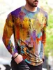 T-shirt da uomo 3D manica lunga squisito colore a contrasto per il tempo libero Sport Fitness T-shirt classica retrò da esterno