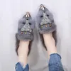 Sapatos de vestido Padrão de cristal Inverno Flat Loafer Metal Apontou Toe Glitter Fur Mocassins Marca Design Ballet Flats Senhoras 231010