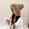 Berretti Cappello di peluche grande Protezione per le orecchie Paraorecchie con nappa antivento Sci invernale all'aperto da donna