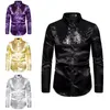 Chemises décontractées pour hommes Formelle Hommes Slim Ball Mariage Luxe SilkLike Satin Robe à manches longues Shirtstops Paillettes Disco Dance Shirt SXXL 231011