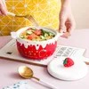 Bols Kawaii fraise Ramen bol avec couvercle céramique mignon gros fruits nouilles instantanées salade soupe maison cuisine vaisselle 700 ml 231011