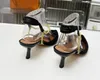 Sexiga kvinnors skor andas läderpanel transparent TPU Slim Sandals Designer High Heel Sandals Strap Tips 35-42