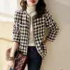 Women's Jackets Elegant Weave Plaid Women Tweed Blazer Autumn Winter Jacket Pocket Office Ladies Suit Coats Long Sleeve Mujer Clothes