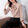 Vintage Ribbon Bow White Blouses Women Designer Silk Satin Runway Shirt Plus Size Autumn Winter Jacquard Button Up Shirt 2023 Office Lady Long Sleeve Sweet Chic Tops