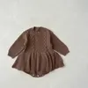 Barboteuse à manches longues pour petites filles, tenue chaude en coton tricoté, body pour bébés garçons, pull à carreaux uni, combinaison une pièce