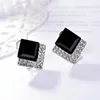 Ohrstecker 925 Silber Farbe Schmuck Diamant Ohrring Frauen Blauer Quadratischer Topas Saphir Granat Edelstein Orecchini