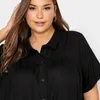 Kvinnors blusar skjortor plus size sommar elegant långlinje smock skjorta kvinnor kort ärm svart casual tiered blus stor storlek lös svart skjorta 6xl 7xl 231011