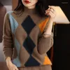 Kobiety swetry jesienne i zimowe edycja koreańska kolor kolorowy wysoki szyja luźna wszechstronna swobodna dzianina w stylu w zachodnim stylu