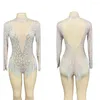 Stage Wear Shining Sequins Backless Women Bodysuits Sexy Tassel Nude Latin Jazz Dance Perform Clothing Bar Nightclub Party Costume