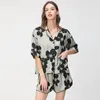 Ropa de casa con estampado de flores para mujer, conjunto de pijamas informales de 2 uds, camisa, pantalones, lencería íntima holgada, traje de pijama suave