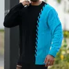 Herrenpullover Mode Kontrastfarbe Häkelpullover Männer Casual Patchwork Langarm O-Ausschnitt Strickpullover Tops Herrenbekleidung Herbst