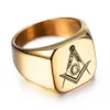 Retro stil rostfritt stål ring hip-hop guld herr mode mason frimurer skyltringar med svart murar symbol djup clear268d