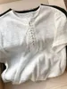 Magliette da donna T-shirt da donna a maniche corte con lacci Bordo arricciato Maglietta semplice da donna con scollo a O Top bianco o nero