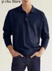 Polos pour hommes hommes vêtements de détente hauts solides printemps automne col rabattu à manches longues décontracté mâle polos bouton streetwear