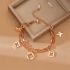 Cute Double Layered Clover Charm Bracelet Stainless Steel Jewelry for Women Gift