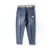 Herr jeans baggy män bred benbyxor man denim blå stretch streetwear märke mode desinger klädbyxor