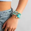 Link pulseiras 6 peças de moda azul cristal arroz grânulo pulseira elástica com borlas para temperamento feminino e jóias em camadas