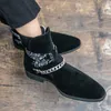 Plus size 38-48 new Chelsea pointed short boots men's high-top frosted chain buckle socket retro men's mid-top short boots