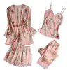 Abbigliamento da casa 3/4/5 pezzi Set Women Womenas Satin Sleep abbiglia