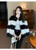 Womens Fur Faux PLAZSON Coat Women Elegant Black White Striped Artificial Jackets Button Overcoat Streetwear 231010