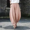 Women's Pants Arrival Brand Linen Women Fashion Causal Trousers Solid Wine-red Girls Elastic Girl Pantaloni