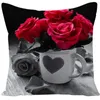 Cushion Decorative Pillow 45x45cm Red Rose Flower Cushion Cover Home Wedding Decoration Sofa Bed Lumbar Pillowcase Polyester Print Case 231011