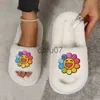 Slipare Shine Sunflower Rainbow Decor Luxury Päls tofflor Kvinnor Bright Rhinestones Fashion Design Winter Home Leisure Elegant Flat Shoes X1011