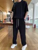 Men's Tracksuits Elastic Silky Casual 2-Piece Set Loose Straight Pleated Sports Pants Summer Thin Section Handsome Drape Suit Mens Clothing