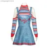 Tema Traje Película Juego de niños Cosplay Chucky viene para mujeres Denim Overoles Vestido Traje Adulto Niños Horror Killer Carnival Halloween T231011