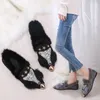 Kleding Schoenen Kristal Patroon Winter Platte Loafer Metalen Puntschoen Glitter Bont Mocassins Brand Design Ballet Flats Dames 231010